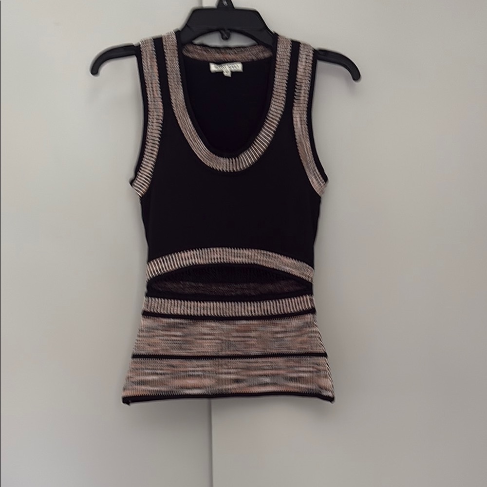 Ronny Kobo Collection Black and Tan Fitted Crop Tank